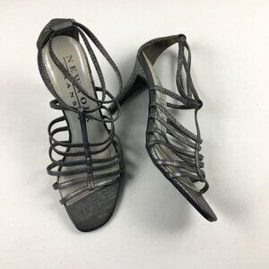 New York Transit Womens Strappy Silver Heels Size 7.5M